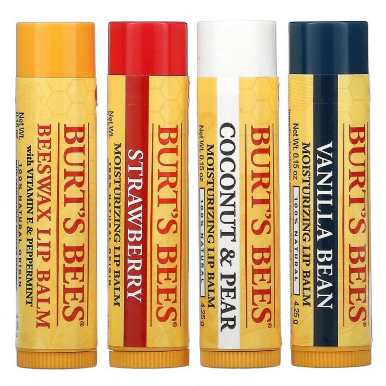 Burt’s Bees, Увлажняющие бальзамы для губ, ассорти, 4 шт. В упаковке, 4,25 г (0,15 унции)