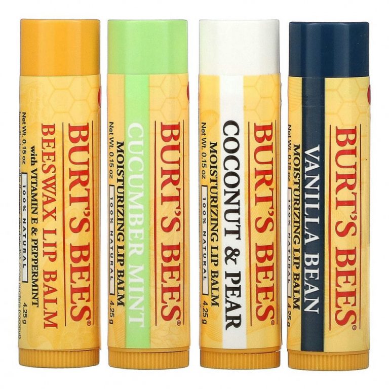 Burt’s Bees, Увлажняющие бальзамы для губ, ассорти, 4 упаковки по 4,25 г (0,15 унции)