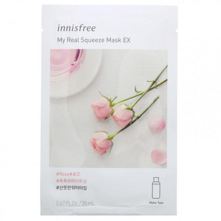 Innisfree, My Real Squeeze Beauty Mask EX, тканевая маска с розой, 1 шт., 20 мл (0,67 жидк. унции)