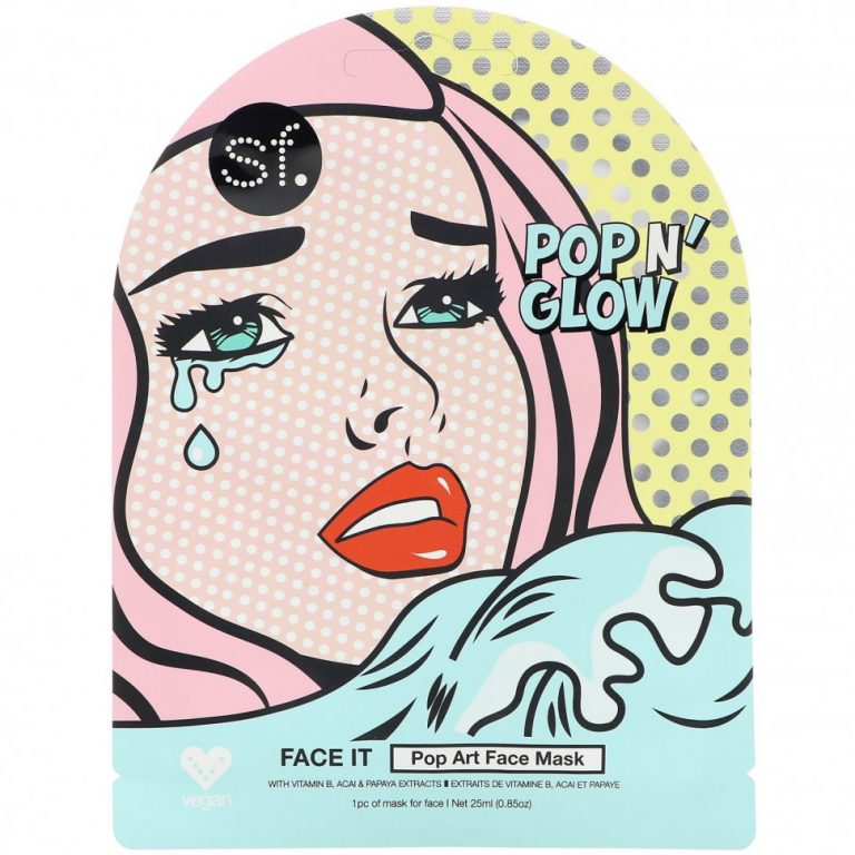 SFGlow, POP n’ Glow, Face It, тканевая маска для лица с поп-артом, 1 шт., 25 мл (0,85 унции)