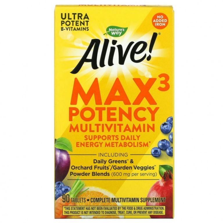 Nature’s Way, Alive! Max3 Daily, мультивитаминный комплекс, без добавления железа, 90 таблеток