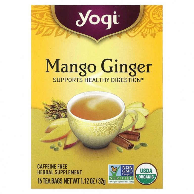 Yogi Tea, манго и имбирь, без кофеина, 16 чайных пакетиков, 32 г (1,12 унции)