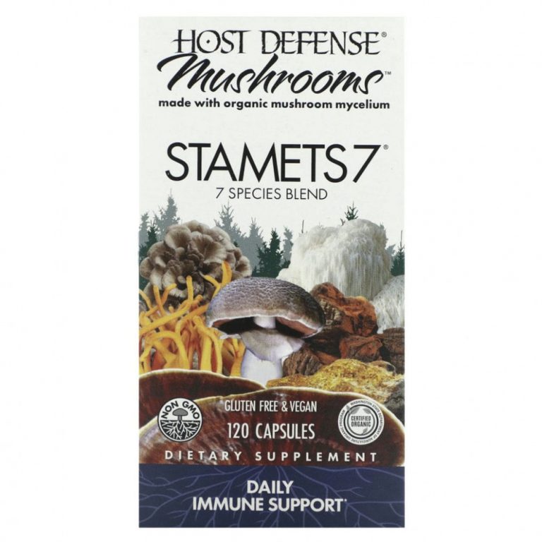 Fungi Perfecti, Host Defense, Stamets 7, грибы, ежедневная поддержка иммунной системы, 120 вегетарианских капсул