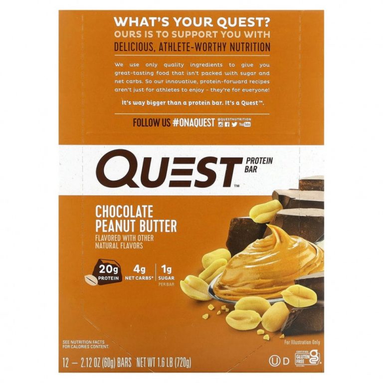 Quest Nutrition, протеиновый батончик, с шоколадно-арахисовым маслом, 12 батончиков, весом 60 г (2,12 унции) каждый