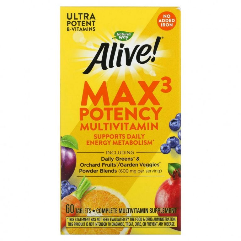 Nature’s Way, Alive! Max3 Potency, мультивитамины повышенной эффективности, без добавления железа, 60 таблеток