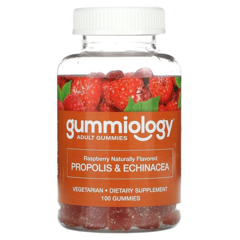 Gummiology, прополис с эхинацеей для взрослых в жевательных таблетках, с натуральным вкусом малины, 100 вегетарианских жевательных таблеток