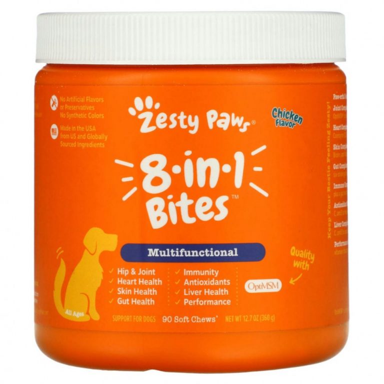 Zesty Paws, Multivitamin Bites, мультивитаминная добавка для собак 5 в 1, для повышения тонуса, для любого возраста, со вкусом курицы, 90 мягких жевательных таблеток, 360 г (12,7 унции)