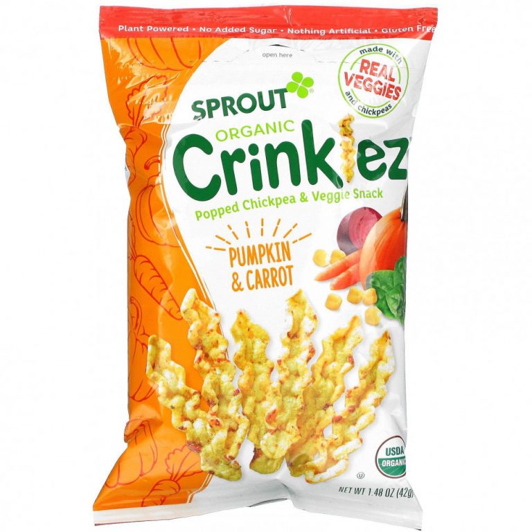 Sprout Organic, Crinklez, снек из нута и овощей, для малышей от 12 месяцев, тыква и морковь, 42 г (1,48 унции)