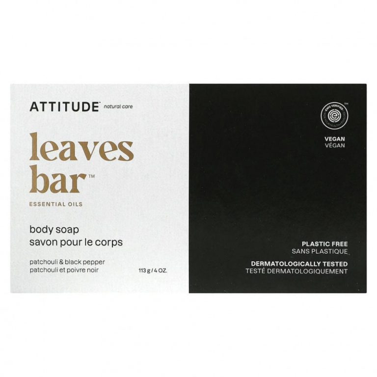 ATTITUDE, Leaves Bar, мыло для тела, пачули и черный перец, 113 г (4 унции)