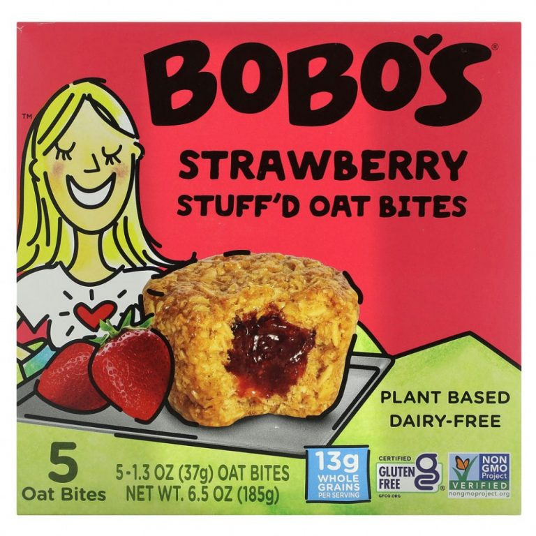 Bobo’s Oat Bars, Овсяные кусочки с начинкой, клубника, 5 кусочков, по 37 г (1,3 унции)