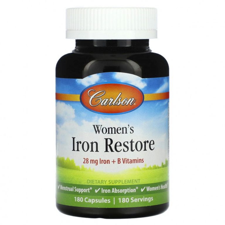 Carlson, Women’s Iron Restore, 28 mg Iron + B Vitamins, 180 Capsules