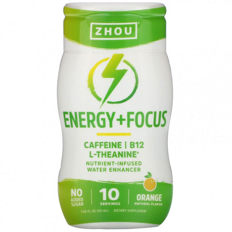 Zhou Nutrition, Energy + Focus, водный усилитель с питательными веществами, апельсин, 50 мл (1,69 жидк. Унции)