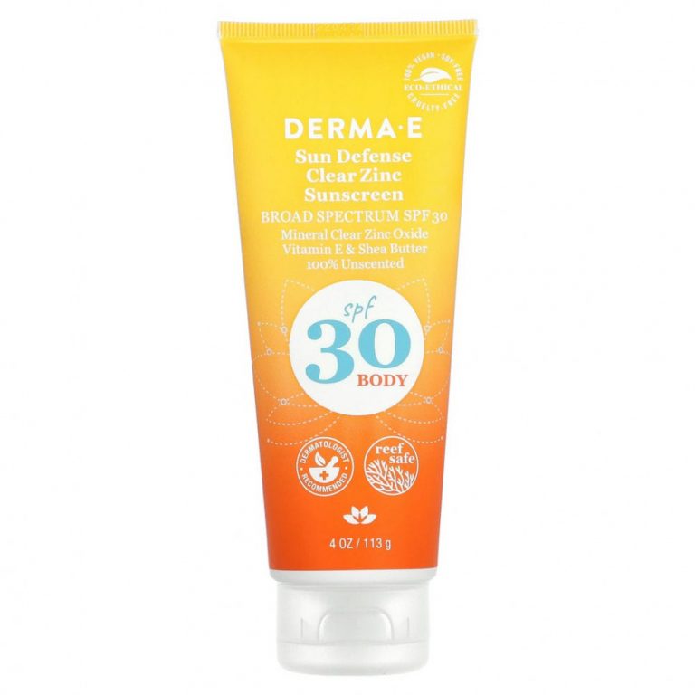 DERMA E, Sun Defense Clear Zinc, солнцезащитное средство для тела, SPF 30, без запаха, 113 г (4 унции)