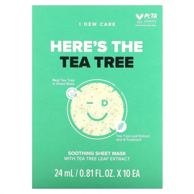 I Dew Care, Here’s The Tea Tree, успокаивающая тканевая маска, 10 листовых масок, по 24 мл (0,81 жидк. Унции)