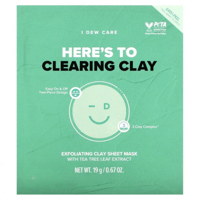 I Dew Care, Here’s To Clearing Clay, отшелушивающая тканевая маска из глины, 4 тканевые маски, 19 г (0,67 унции) каждая