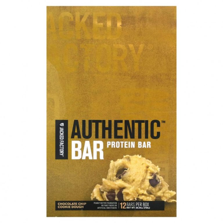 Jacked Factory, Authentic Bar, протеиновый батончик, тесто с шоколадной крошкой, 12 батончиков, 60 г (2,12 унции)