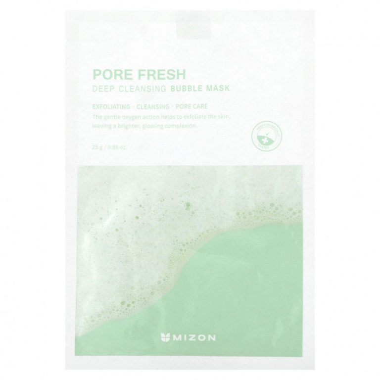 Mizon, Pore Fresh, пузырьковая косметическая маска для глубокого очищения, 1 листовая маска, 25 г (0,88 унции)