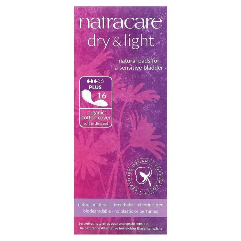 Natracare, Dry & Light, покрытие из органического хлопка, плюс, 16 прокладок