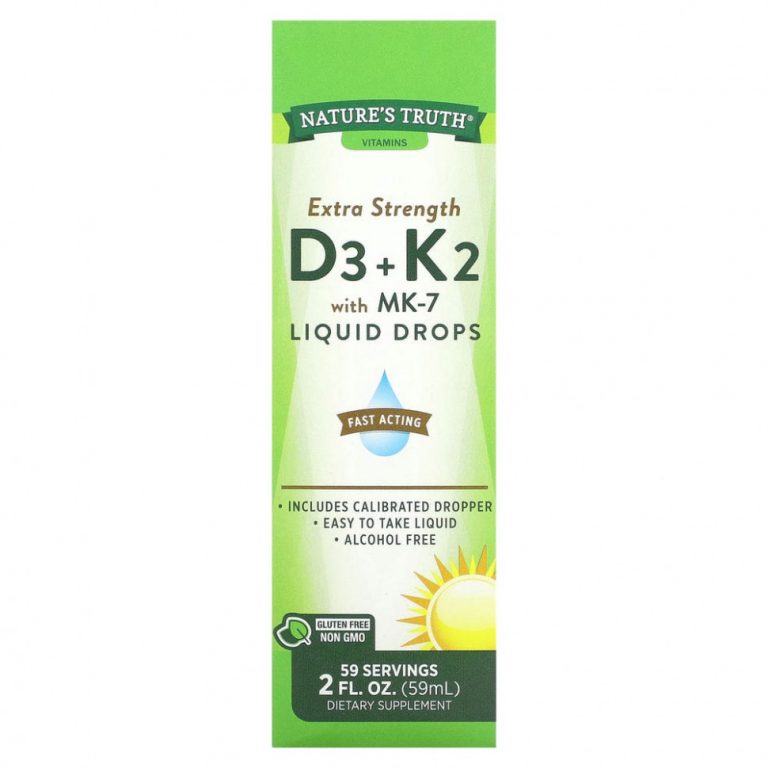 Nature’s Truth, Extra Strength D3 + K2 с жидкими каплями MK-7, 59 мл (2 жидк. Унции)