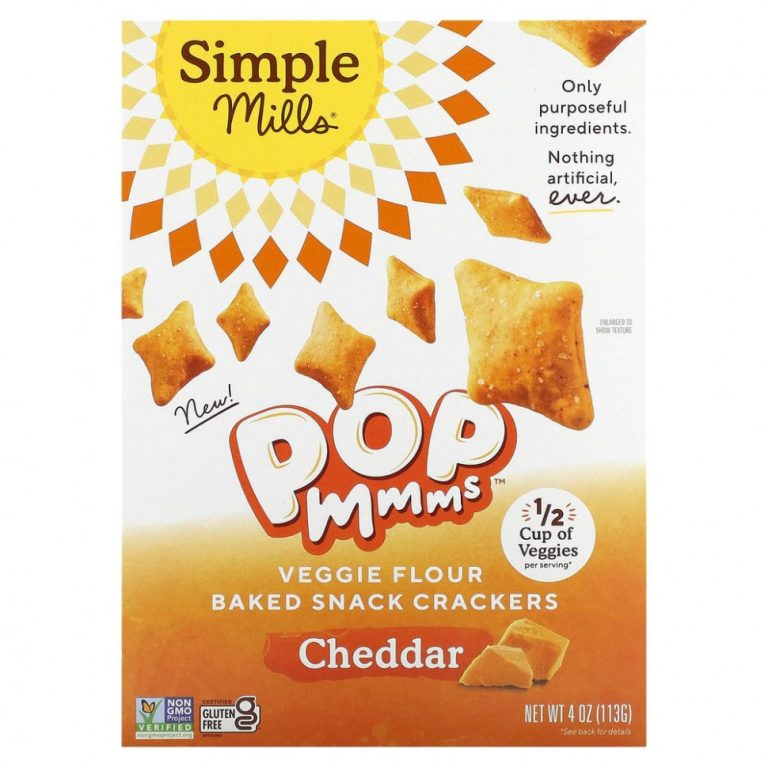 Simple Mills, Pop Mmms, запеченные снеки с растительной мукой, чеддер, 113 г (4 унции)