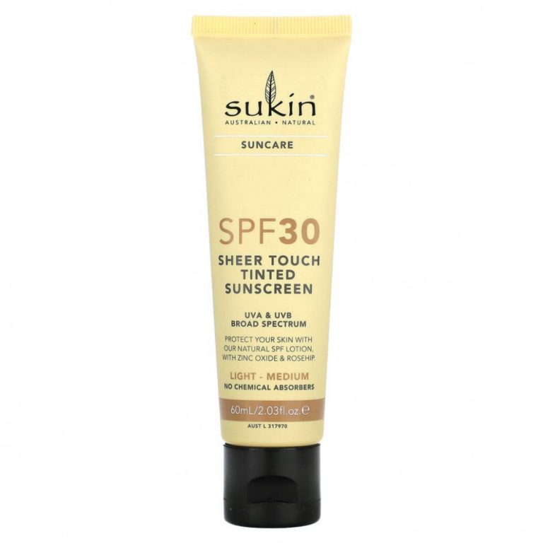 Sukin, Тонирующее солнцезащитное средство Sheer Touch, SPF30, светлый / средний, 60 мл (2,03 жидк. Унции)