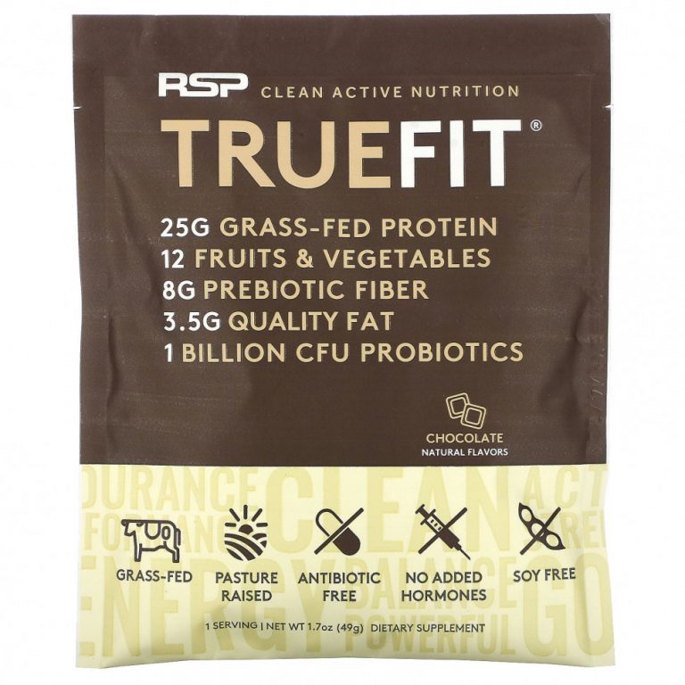 RSP Nutrition, TrueFit, сывороточный протеин от животных травяного откорма с фруктами и овощами, шоколад, 49 г (1,7 унции)