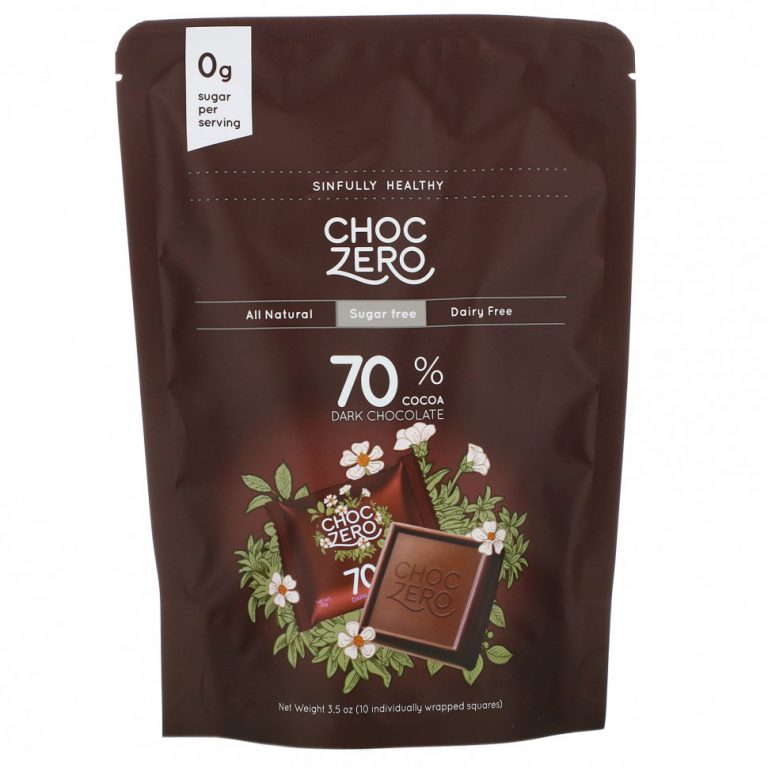 ChocZero, порционный черный шоколад, 70% какао, без сахара, 10 шт., 100 г (3,5 унции)