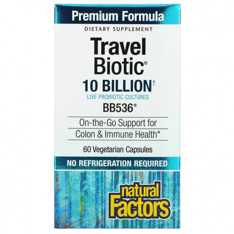 Natural Factors, Travel Biotic, BB536, 10 млрд жизнеспособных клеток, 60 растительных капсул