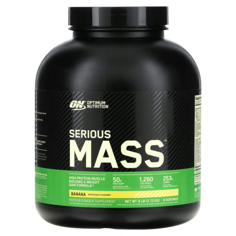 Optimum Nutrition, Serious Mass, порошок для набора веса (гейнер) с высоким содержанием протеина, вкус банан, 2720 г (6 lb)