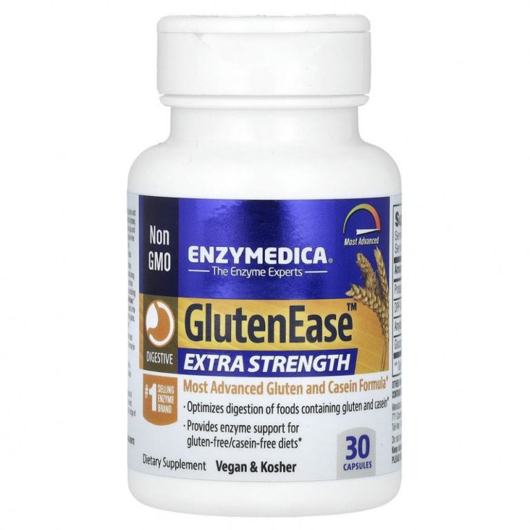 Enzymedica, GlutenEase, добавка для переваривания глютена с повышенной силой действия, 30 капсул