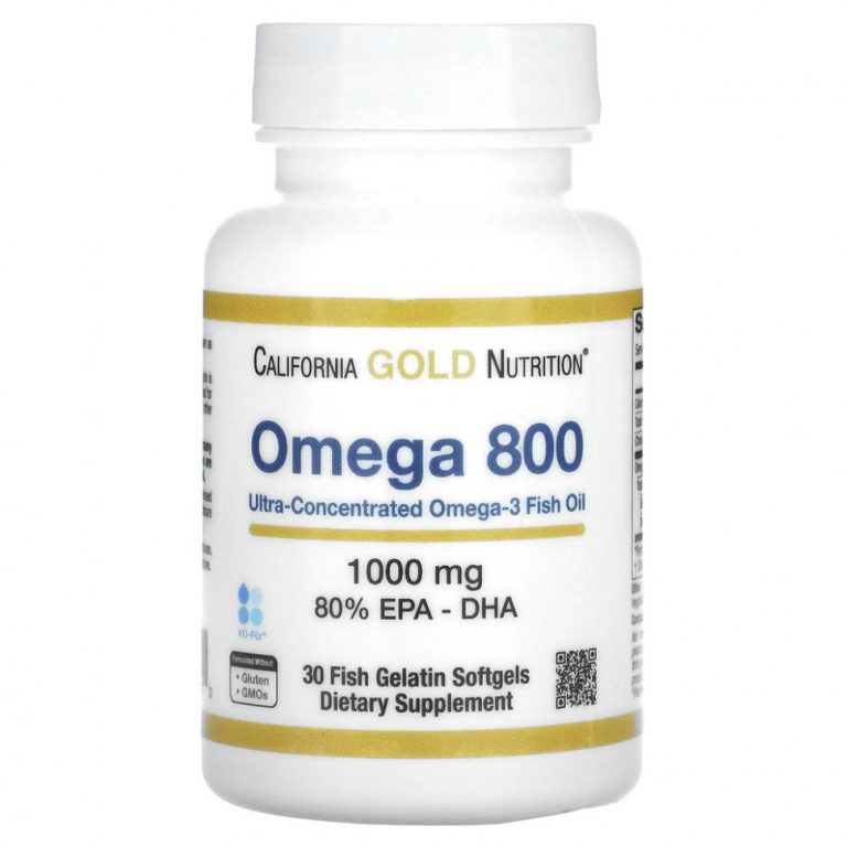 California Gold Nutrition, омега 800, рыбий жир фармацевтической степени чистоты, 80% ЭПК/ДГК, в форме триглицеридов, 1000 мг, 30 рыбно-желатиновых капсул