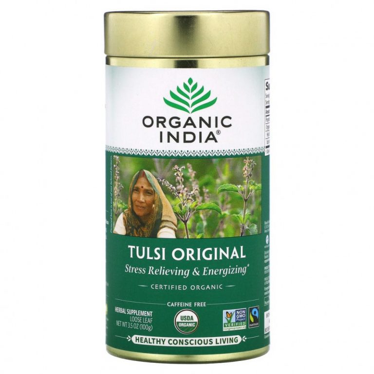 Organic India, Листовой чай тулси, священный базилик, оригинальный вкус, без кофеина, 100 г (3,5 унции)