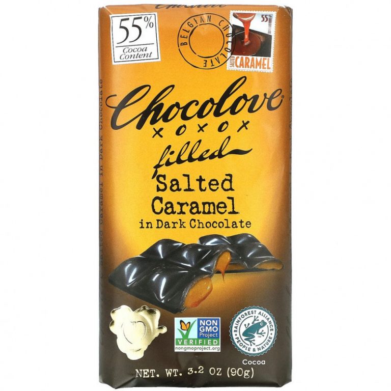 Chocolove, Соленая карамель с шоколадной начинкой в темном шоколаде, 55% какао, 90 г (3,2 унции)