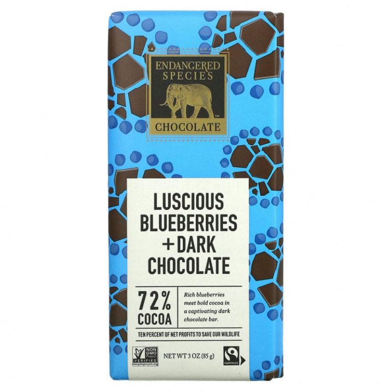 Endangered Species Chocolate, голубика в черном шоколаде, 72 % какао, 85 г (3 унций)