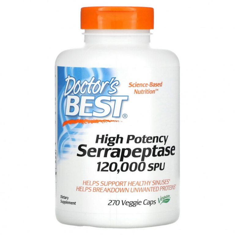 Doctor’s Best, высокоэффективная серрапептаза, 120 000 SPU, 270 вегетарианских капсул