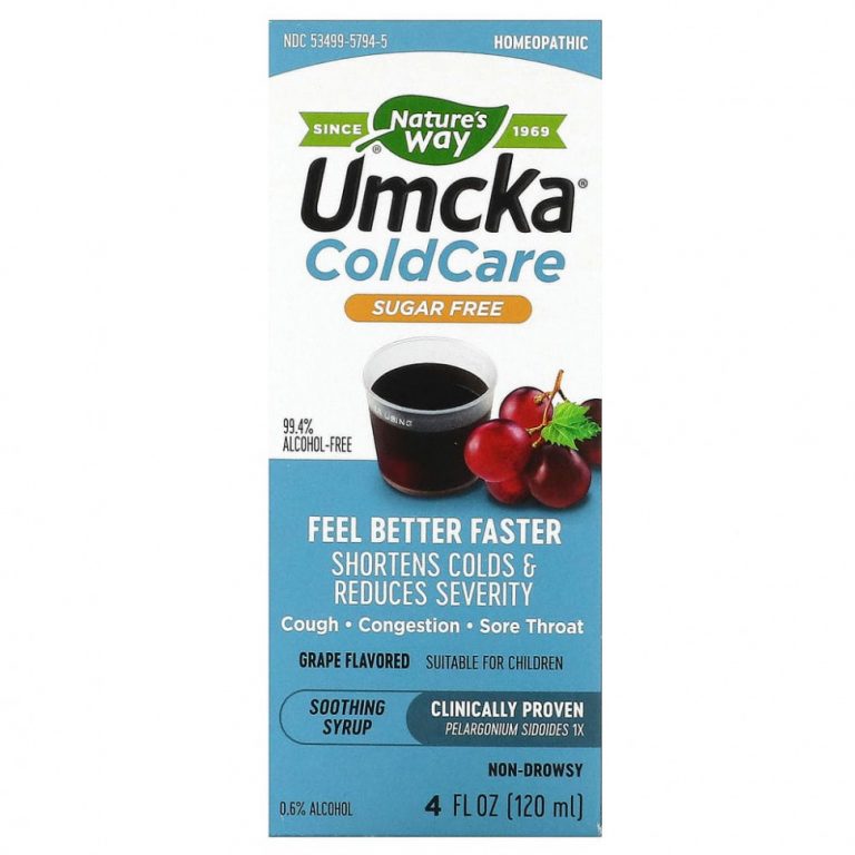 Nature’s Way, Umcka ColdCare, успокаивающий сироп, без сахара, с виноградом, 120 мл (4 жидк. Унции)