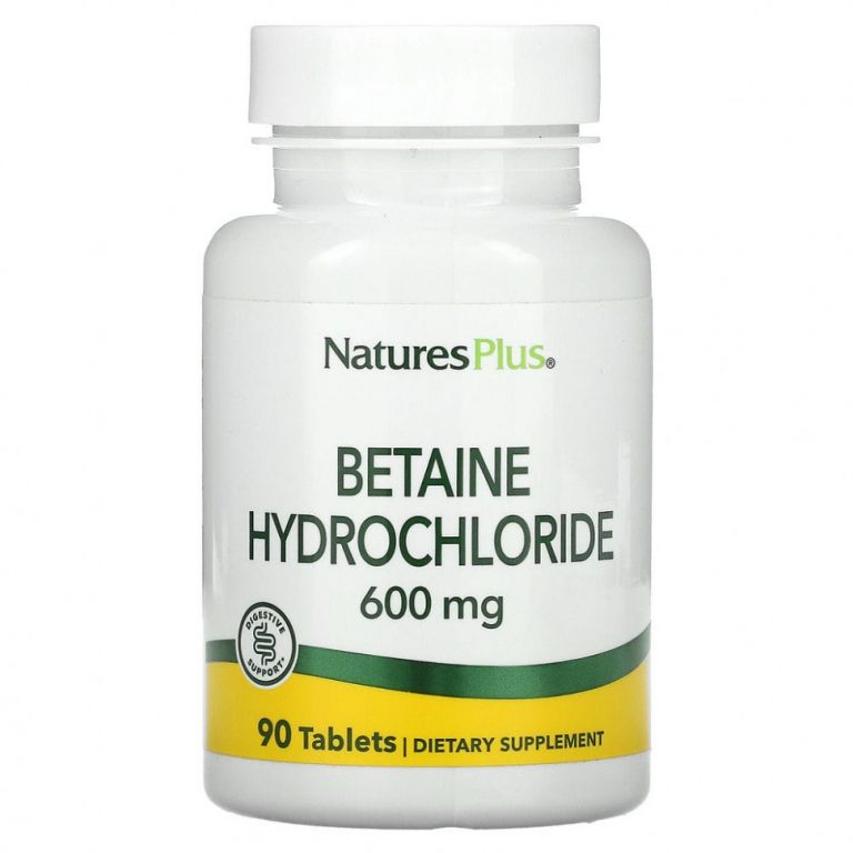 NaturesPlus, Бетаин гидрохлорид (Betaine Hydrochloride), 600 мг, 90 таблеток