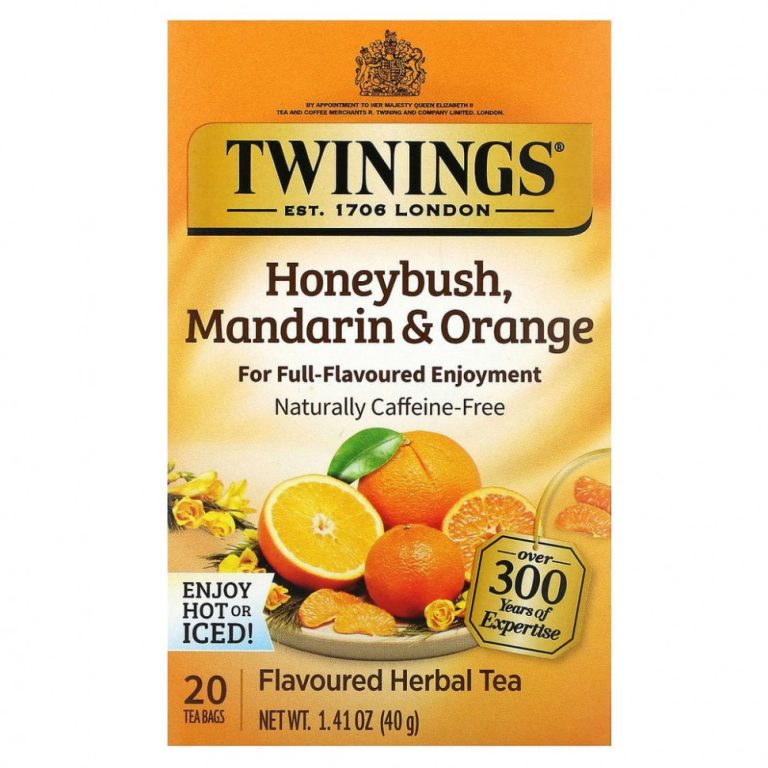 Twinings, травяной чай, ханибуш, мандарин и апельсин, без кофеина, 20 чайных пакетиков в индивидуальной упаковке, 40 г (1,41 унции)