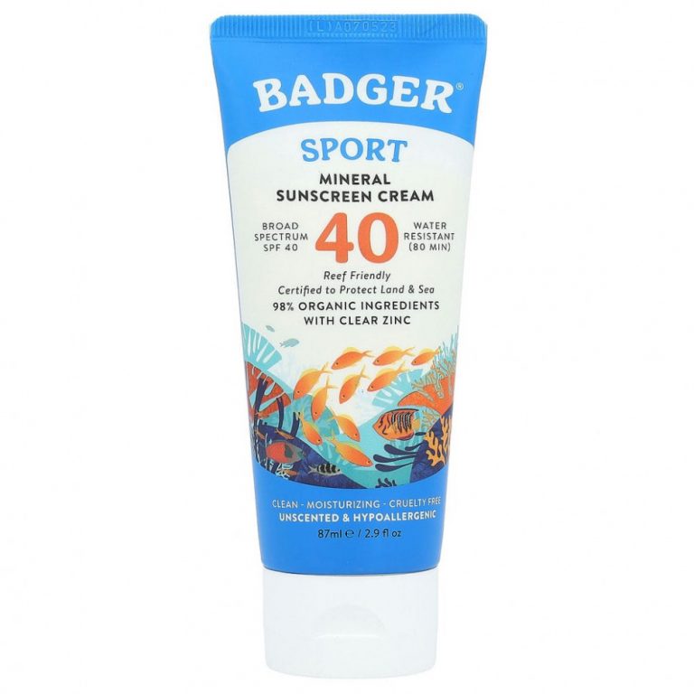 Badger Company, Sport, минеральный крем от загара, SPF 40, без запаха, 87 мл (2,9 жидк. унции)