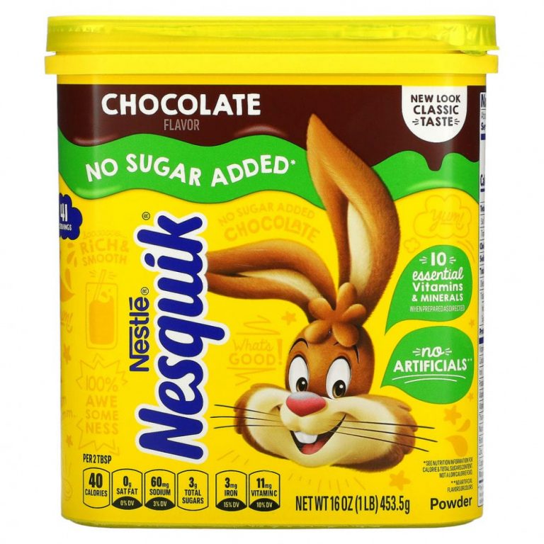 Nesquik, Nestle Powder, какао-порошок с шоколадным вкусом, без добавления сахара, 453,5 г (16 унций)