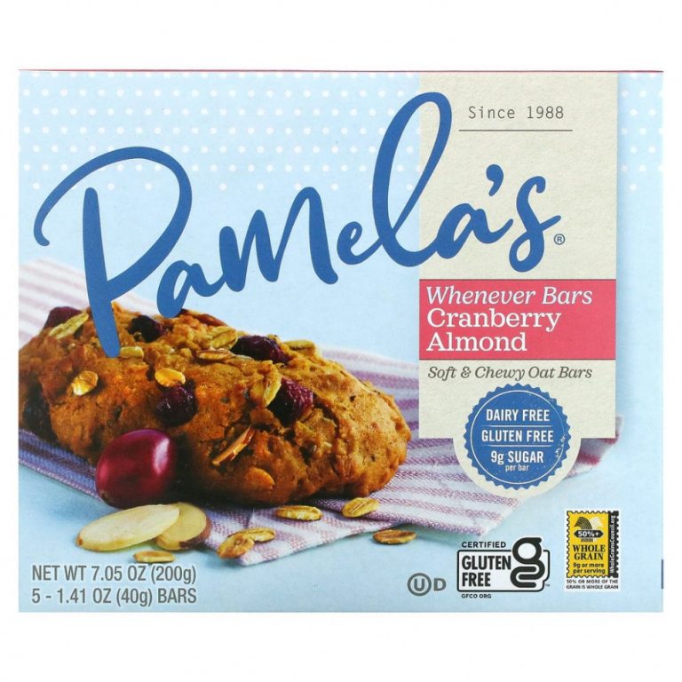 Pamela’s Products, Wheever Bars, овсяные батончики с клюквой и миндалем, 5 батончиков по 40 г (1,41 унции)