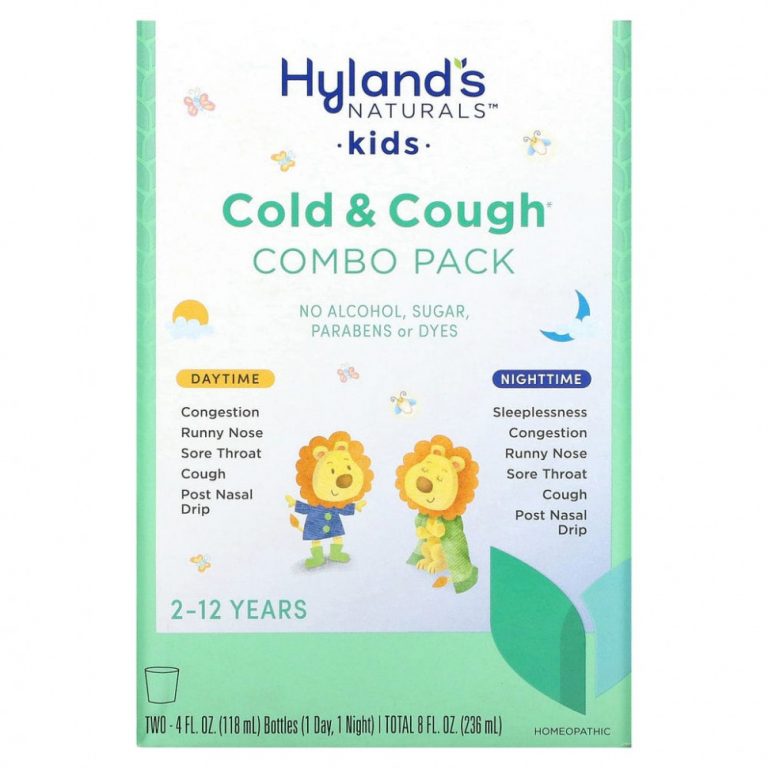 Hyland’s, 4 Kids, средство от простуды и кашля, для детей от 2 до 12 лет, упаковка с 2 флаконами для дневного и ночного приема по 118 мл (4 жидк. унции)