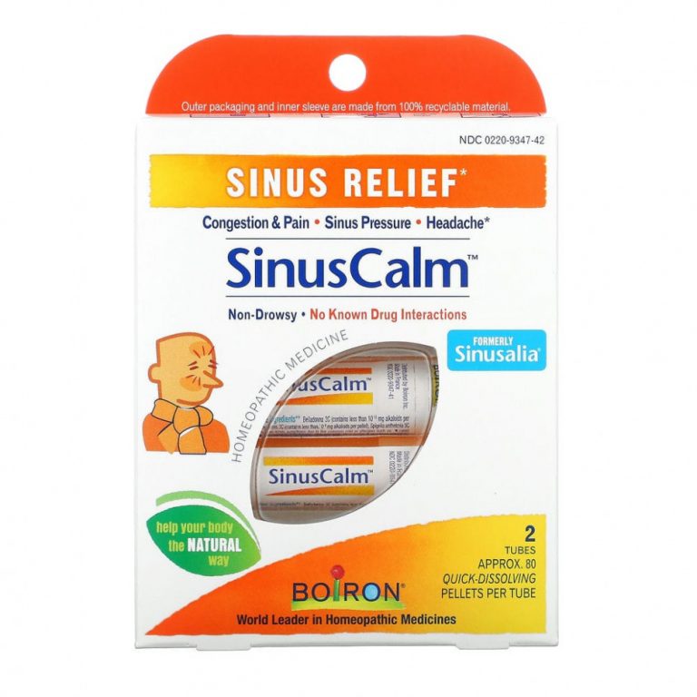 Boiron, SinusCalm Sinus Relief, 2 Tubes, Approx. 80 Quick-Dissolving Pallets Per Tube