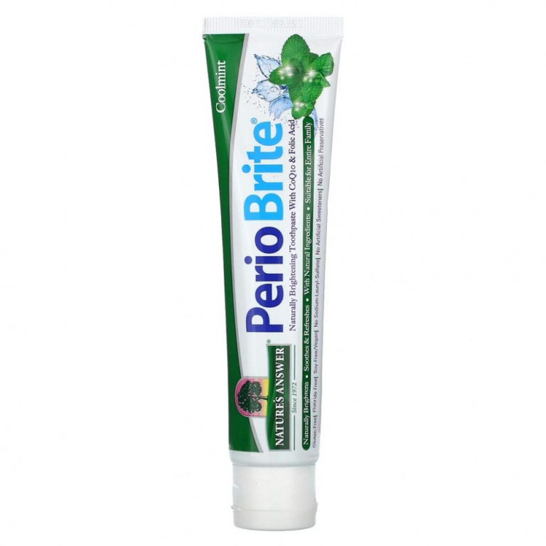 Nature’s Answer, PerioBrite, натуральная осветляющая зубная паста с коэнзимом Q10 и фолиевой кислотой, холодящая мята, 113,4 г (4 унции)