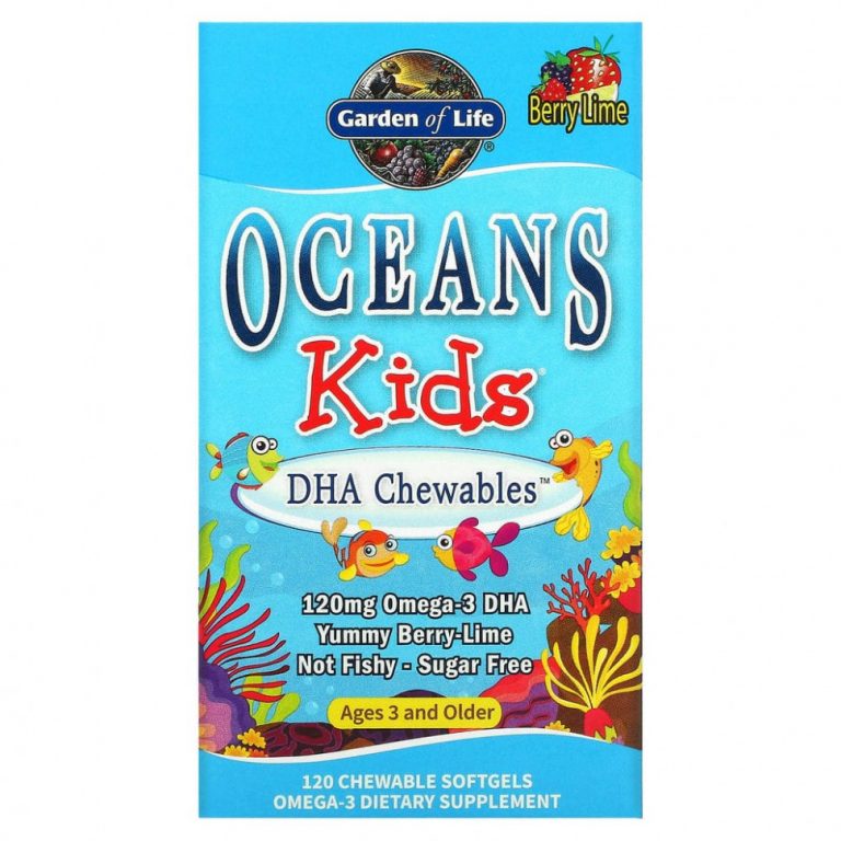 Garden of Life, Oceans Kids, DHA Chewables, от 3 лет и старше, вкус ягод и лайма, 120 мг, 120 жевательных мягких таблеток