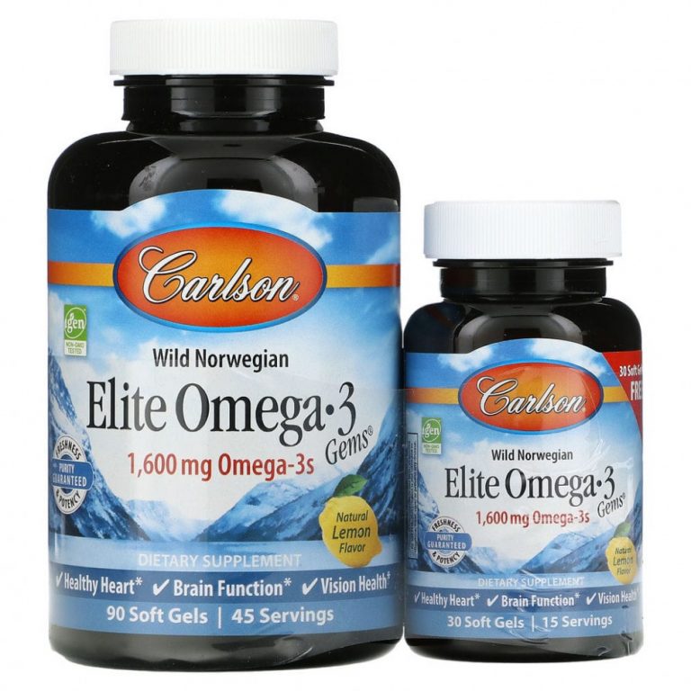 Carlson Labs, Wild Caught, Elite Omega-3 Gems, отборные омега-3 кислоты, натуральный лимонный вкус, 800 мг, 90 +30 мягких таблеток