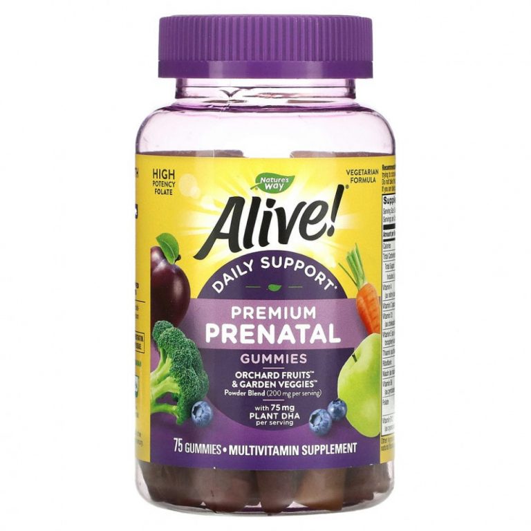 Nature’s Way, Alive! Daily Support Premium Prenatal, витамины для беременных, клубника и лимон, 75 жевательных таблеток