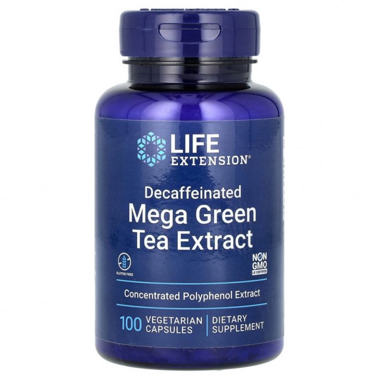 Life Extension, мегаэкстракт зеленого чая, без кофеина, 100 вегетарианских капсул