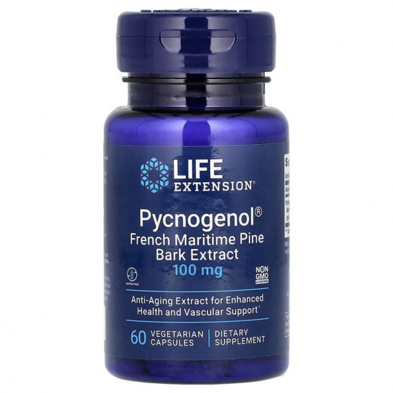 Life Extension, Pycnogenol, экстракт коры французской приморской сосны, 100 мг, 60 вегетарианских капсул