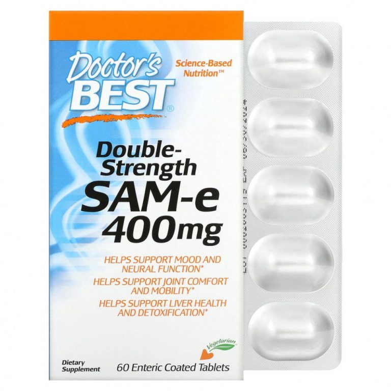 Doctor’s Best, SAM-e, Double Strength, 400 мг, 60 таблетки, покрытые желудочно-резистентной оболочкой